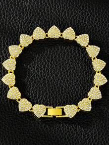 10mm Heart-Shaped Chain Necklace & Bracelet, Elegant Hip-Hop Cuban Chain Design With Crystal Heart Pendant, Suitable For Daily Wear - Full Diamond Heart Chain - View 12