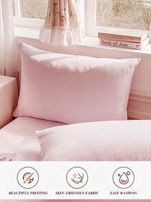 2pcs Pink, Ultra Soft, Breathable, Minimalist Cute, Solid Color, Unisex, Polyester, Dorm Wear, All Season, 1 Pair Pillowcases, Size Options: Twin, Full, Queen, King - Pink - View 4