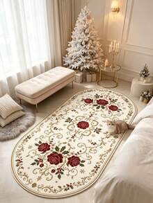 1pc Rose Pattern Bedside Rug, Christmas Gift, Area Rug, Mat, Home Decor, Room Decor, Washable Carpet - Multicolor - View 2