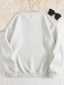 Embroidered Spooky Season Halloween Fashion Sweatshirt, Women's Drop Shoulder Casual Crew Neck Long Sleeve Sweatshirt - Light Grey - View 3