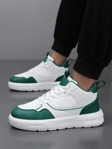 Giày sneaker cao cổ nam phong cách thường ngày, đế dày tăng chiều cao, mũi tròn, đi được quanh năm, thiết kế bền bỉ thời trang - trắng và xanh lá cây - Xem 5