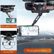 BISI Soporte para teléfono en el espejo retrovisor del coche, giratorio 360° & extensible, multifuncional, diseño de fijación en cuatro esquinas anti-vibración, apto para todos los teléfonos y todos los modelos de coche - A - Ver 7