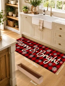 1pc Red & Black Plaid Print Kitchen Mat, Merry Christmas Letter Pattern Long Runner Rug, American Country Style Checkered Entryway Door Mat, Suitable For Kitchen, Dining Room, Hallway, Entrance, Bedroom And Indoor Home Decor, Winter Christmas Holiday Atmosphere Decorative Carpet - Multicolor - View 14