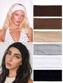 6pcs Women's Soft Elastic Wide Headbands, Solid Color Versatile Hairbands, Daily Casual Elastic Headbands, Yoga Fitness SPA Fashion Accessories - Multicolor - View 11