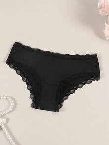 Women's Halloween Black Sexy Lace Trim Letter Print Pattern Comfortable Elastic Breathable Thin Triangle Panties - Black - View 3
