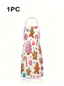 2Pcs Christmas Gingerbread Man Kitchen Apron, Candy Cane Snowflake Printed Adjustable Cooking Apron, Xmas Holiday Home Party Decor Gift - Multicolor - View 6