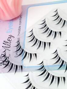 5 Pairs Pointed Tail Wet Manga Style Thick Voluminous Curly Spiky Doll Big Eye False Eyelashes Soft Faux Fur For Date And Daily Wear - Black - View 7