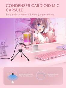 Mikrofon Gaming USB FIFINE A6V AmpliGame Pink, Mikrofon Kondensor RGB untuk PC, Indikator RGB, Kontrol Gain, Peredam Suara Cepat, Dudukan Tripod, Filter Pop, Pola Pickup Cardioid, Untuk Streaming Discord Twitch Podcast - View 3