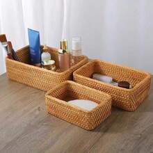 Natural Wood Color Handmade Woven Rattan Placemat, Japanese Style Square Multi-Functional Fruit Tray Storage Box, Suitable For Restaurant/Outdoor Picnic, Home Storage, Wedding Decoration, Fruit Plate Storage - Mocha Brown - View 11