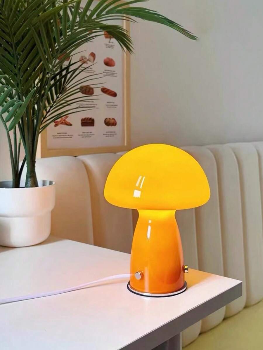 1pc Mushroom Glass Table Lamp, USB Powered LED Bedside Lamp, Aesthetic Glass Desk Lamp For Bedroom Living Room Study, Cute Room Decor Atmosphere Night Light, Home Decoration - one-size - View 1