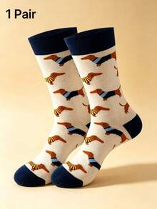 Cute Puppy Print Mid-Calf Socks, Creative Illustration Breathable Cotton Socks For Daily Casual Wear - Multicolor - View 6