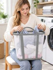 Extra Large Foldable Mesh Laundry Basket With Handle- Robust Laundry Bags, Portable Storage Bag, Garment Bag, Hook, Suitable For Clothing Storage, Home, Travel And Laundry Room, Bedroom And Bathroom, Camping Use. Space-Saving, Rectangular Design | Laundry Basket, Laundry Bin, Back To School, Christmas, Halloween Gift - Multicolor - View 5