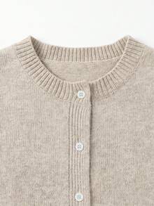 VIBEWAVE Women's Multicolor Crew Neck Short Knit Cardigan, Loose Fit Dropped Shoulder Single-Breasted Casual Sweater Jacket, Autumn/Winter - Khaki - View 7