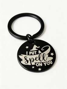 1pc New Stainless Steel Halloween Witch Keychains, I Put A Spell On You Engraved Charm, Black Key Rings, Car Bag Pendant, Halloween Party Gift - Multicolor - View 3
