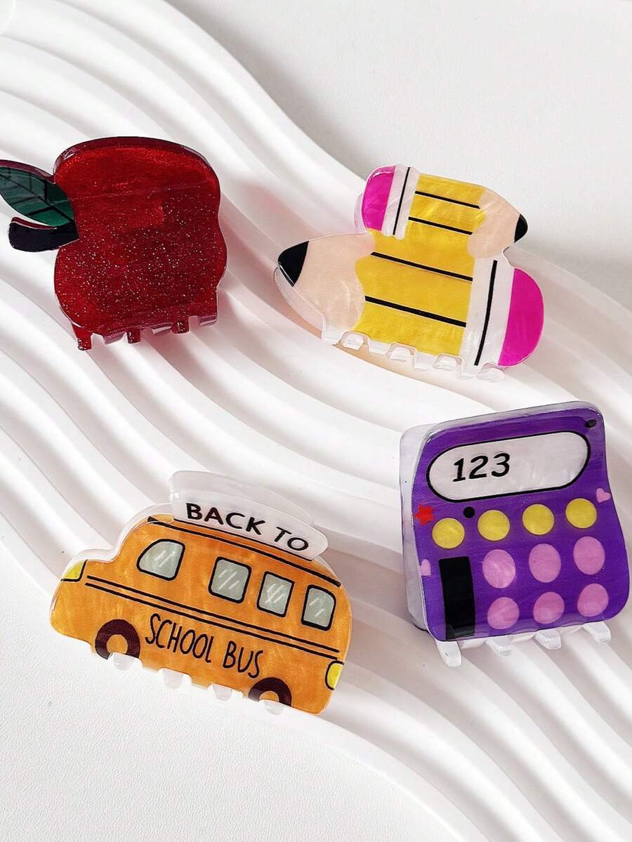 1pc Back To School Acrylic Pencil Hair Claw Clip, Fashion Commuter Hair Clip For Women, Compact Hair Claw For Updo - Multicolor - View 1
