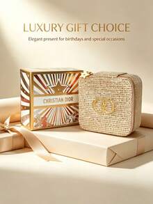 Dior Portable Jewelry Storage Box With Mirror Velvet Lining Woven Mini Jewelry Organizer Travel Carry Ring Earring Necklace Jewelry Box Makeup Storage Cosmetic Case - Gold Storage Box - View 4