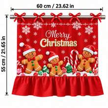 Christmas Oven Door Curtain, Gingerbread Man Santa Claus Wreath Print Ruffle Edge Oven Cover With Tie Bow, Christmas Kitchen Decor - A - View 3