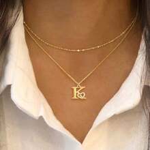 2Pcs/Set New Heart Bubble Initial Gold Color Stainless Steel Lip Chain Choker Layered Necklaces For Women - Yellow Gold - View 1