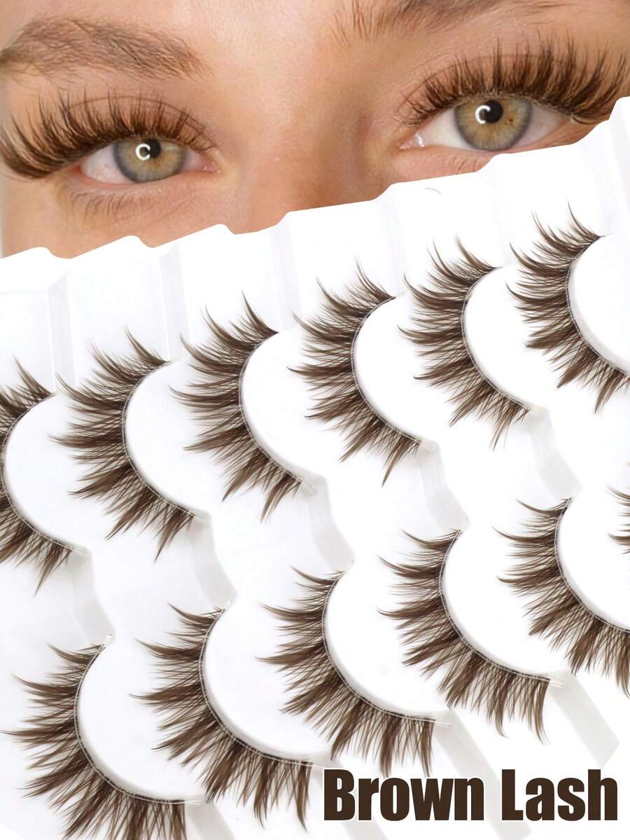 7 Pairs Brown Thick Spiky Cartoon Eye Lashes Invisible Curling Fluffy Fresh Natural Mink Fur Faux Big Eyes False Eyelashes One Piece Beginner Eyelashes 009 - Black - View 1