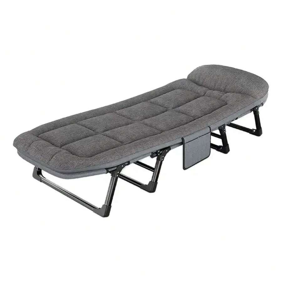Silla Camastro Plegable Ajustable con Colchón, 6 Niveles de Inclinación, Catre de Viaje 200x64x30cm, Estructura de Acero, Tela Poliéster 600D, Resistente hasta 150kg para Camping, Jardín, Playa y Pesca - Negro - Ver 1