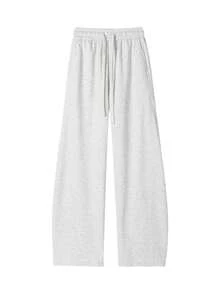 Blueprint Man 1pc Men's Long Pants Solid Color Drawstring Elastic Waist Loose Drape Knit Fabric Soft Skin-Friendly Durable Easy Care Machine Washable Dry Cleanable Casual Relaxed Versatile Style Daily Friends Gathering Commute Office Wear Men's Clothing - Light Grey - View 4