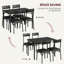 5-Piece Dining Table Set For 4, Rectangular Kitchen Table With 4 Upholstered Chairs, Metal & Wood Frame, Space-Saving For Small Apartment Dining Room, Rustic Brown/Grey - Black - View 11