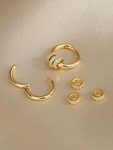 1 Pasangkan Anting Hoop Berlian Imitasi Kecil yang Halus, Kancing Telinga Desain Serbaguna Untuk Wanita - Yellow Gold - View 5
