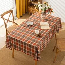 1pc Rust Orange Plaid Autumn Decorative Tablecloth, Thanksgiving Harvest Theme Farmhouse Style Dining Table Decor, Suitable For Kitchen, Dining Room, Holiday Party, Home Decor - Multicolor - View 7