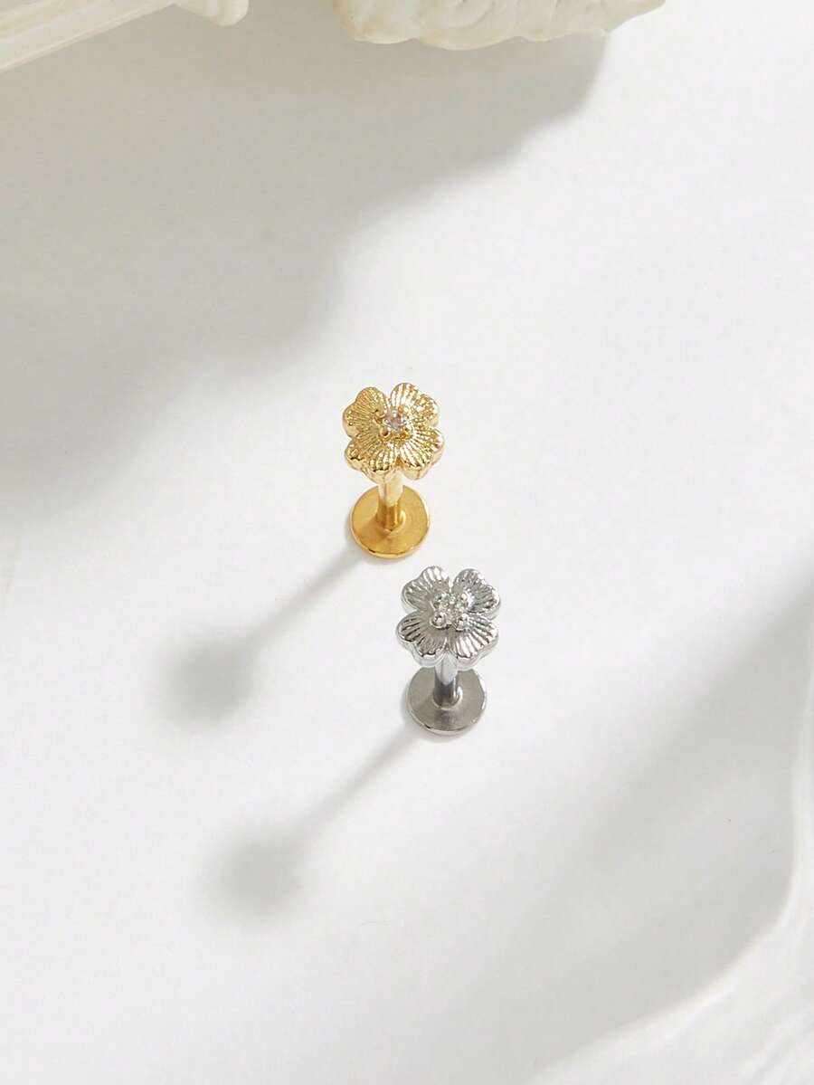 1pc Fashionable Small Diamond Clover Stainless Steel Stud Earrings Suitable For Women's Daily Wear - Four Leaf Clover - View 1