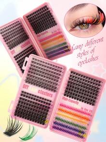 New 408pcs Colorful Single Cluster False Eyelashes, Large Capacity, Colorful D Curl, 9-16mm, Halloween Theme DIY Eyelash Clusters, Thick And Curly, 7 Mixed Colors, Natural Look, Ultra Dense, Thin And Lightweight, Super Soft, Reusable, Single Segment False Eyelashes, Eyelash Extension Set, Suitable For Home DIY, Halloween, Cosplay, Daily Makeup - D - View 2