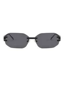 1 Pair Men's Asymmetrical Rimless Lightweight Luxury Metal Thin Frame Retro Fashion Glasses - Black and Gray - View 3