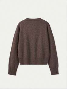 Women's Plus Size Solid Color Dropped Shoulder Long Sleeve Single-Breasted Knit Cardigan - Brown - View 5