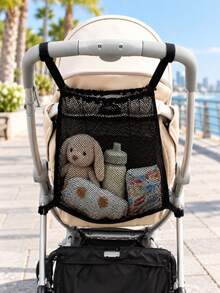 Baby Stroller Mesh Storage Bag, Large Capacity Hanging Organizer Bag For Baby Carriage, Lightweight Breathable Multi-Functional Design, Suitable For Toys, Diapers, Wet Wipes And Daily Travel Supplies Organization - Black - View 3