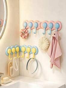 1PC/6PCS Connected Wall Hooks, Cute Multi-Purpose Hook Organizer, Decorative Hanging Rack For Towel, Hair Accessories, Keys, Small Items, Suitable For Washroom, Bedroom, Entrance, Stylish Household Storage Accessory For Daily Organization - Multicolor - View 2