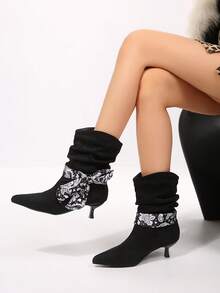 FVPFVP Lost Deer [Paisley Flower Slouch Boots] Vintage Slimming Ruched Slouch Boots Women Versatile Minimalist Western Boots - Black - View 3