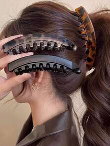 3 buah Jepit Rambut Pisang Besar dengan Gigi dan Sisir Belakang, Jepit Rambut Ekor Kuda Tinggi Vertikal Anti Selip, Motif Leopard Hitam Abu-abu, Cocok untuk Rambut Tebal, Hadiah Perjalanan Sehari-hari - MultiWarna - View 1
