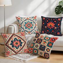 4pcs Bohemian Floral Mandala Print Pillow Covers, Single-Sided Printed Cushion Covers/Pillowcases, Multi-Scene Atmosphere Decorative Pillow Covers Suitable For Living Room Sofa Bedroom, Pillow Insert Not Included - Multicolor - View 9