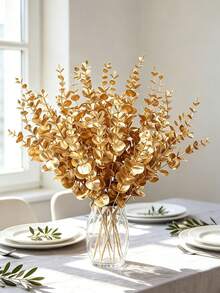 Gold Eucalyptus Artificial Flowers - Realistic Artificial Eucalyptus Leaves Perfect For Christmas, Wedding, Valentine's Day Decor And Home Decor (Pot Not Included) - Gold - View 8