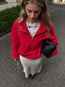 Academia Stand Collar Jacket Women Date Night Going Out Travel Fall Winter Fashion - Red - View 1