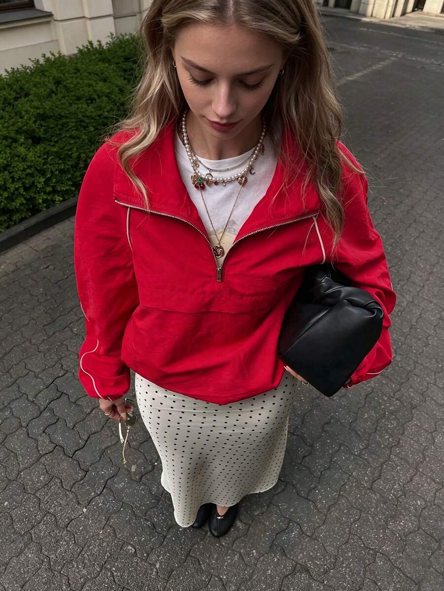 Academia Stand Collar Jacket Women Date Night Going Out Travel Fall Winter Fashion - Red - View 1