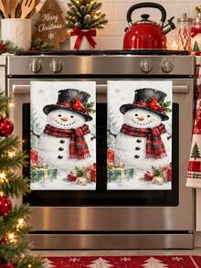 Handuk Tangan Dekoratif Motif Cetak Cat Air Boneka Salju Natal untuk Dapur dan Kamar Mandi, Dekorasi Rumah Liburan Natal, Hadiah dengan Pola Pohon Pinus, Kepingan Salju, Holly, Kardinal Merah, Musim Dingin - MultiWarna - View 2