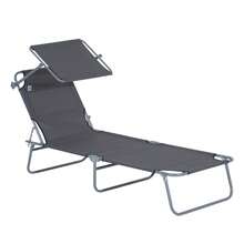 Foldable Garden Chair With Grey Parasol 187 X 58 X 36 For Beach And Terrace On-Site - Grey + Metal - View 1