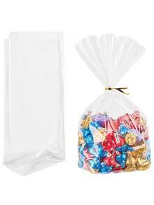 25/50pcs Flat Bottom Corner Insertion Bags, Transparent Gift Bags With Ties, Suitable For Party, Thanksgiving Small Gifts Packaging, Holiday Theme Design, Sturdy Structure, Event Planning, Durable Plastic Bags, Activities - Multicolor - View 6