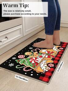 1/2pcs Christmas Floor Mat, Christmas Gingerbread Man Pattern Merry Christmas Kitchen Mat, Winter Home Decor Low-Key Kitchen Rug, Christmas Holiday Gift! - Multicolor - View 15