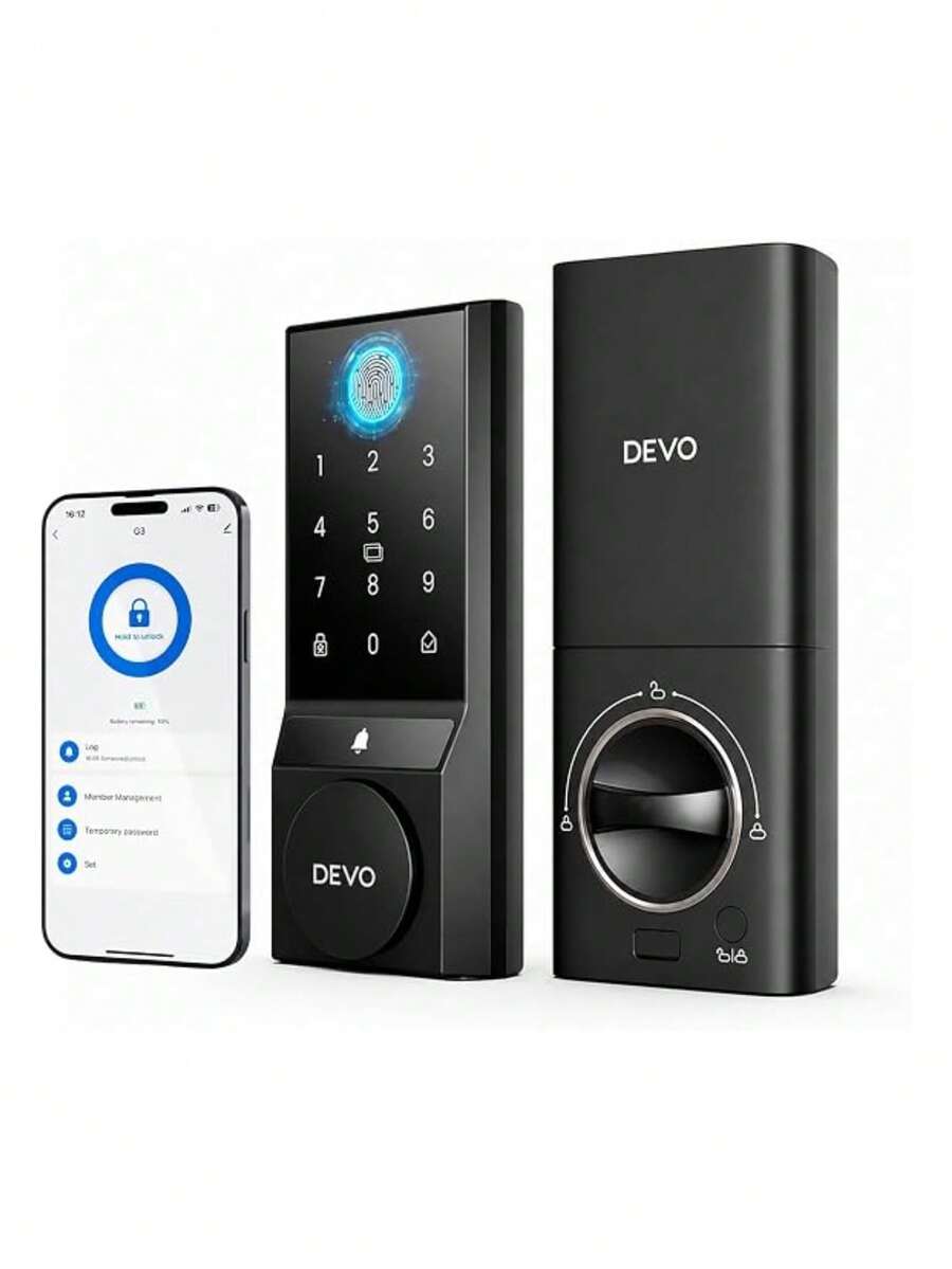 Smart Exterior Door Lock, Fingerprint, WiFi, (IOS And Android App Control), Auto-Lock. Bluelander - Black - View 1