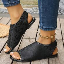 Women's Chinese Style Printed Peep Toe Minimalist Sandals - Black - View 6