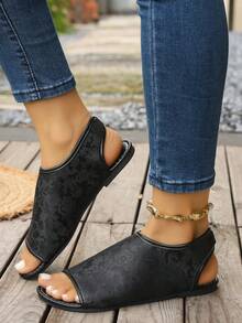 Women's Chinese Style Printed Peep Toe Minimalist Sandals - Black - View 3