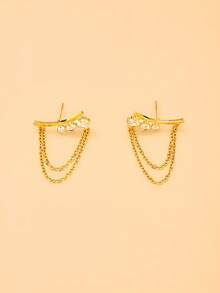 FAAABULS 1 Pasang Anting Rantai Emas Berlapis-lapis yang Menjuntai, Anting Kait Rumbai Multiuntai Berhiaskan Kristal Kecil, Anting Minimalis untuk Sehari-hari - Emas - View 10