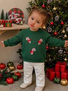 Sweater Rajut Lengan Panjang Leher Bulat Bordir Lucu untuk Hadiah Natal Anak Perempuan, Cocok untuk Natal, Sehari-hari, Pesta, Musim Semi, Musim Gugur, Musim Dingin - Hijau - View 2