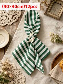 2/6/12pcs Vintage Ins Style Green & White Striped Lightweight Napkins, Multi-Purpose Dust Cover Cloth, Placemats, Reusable For Holiday, Wedding, Party, Afternoon Tea, Western Restaurant, Kitchen, Coffee Shop - Dark Green - View 14